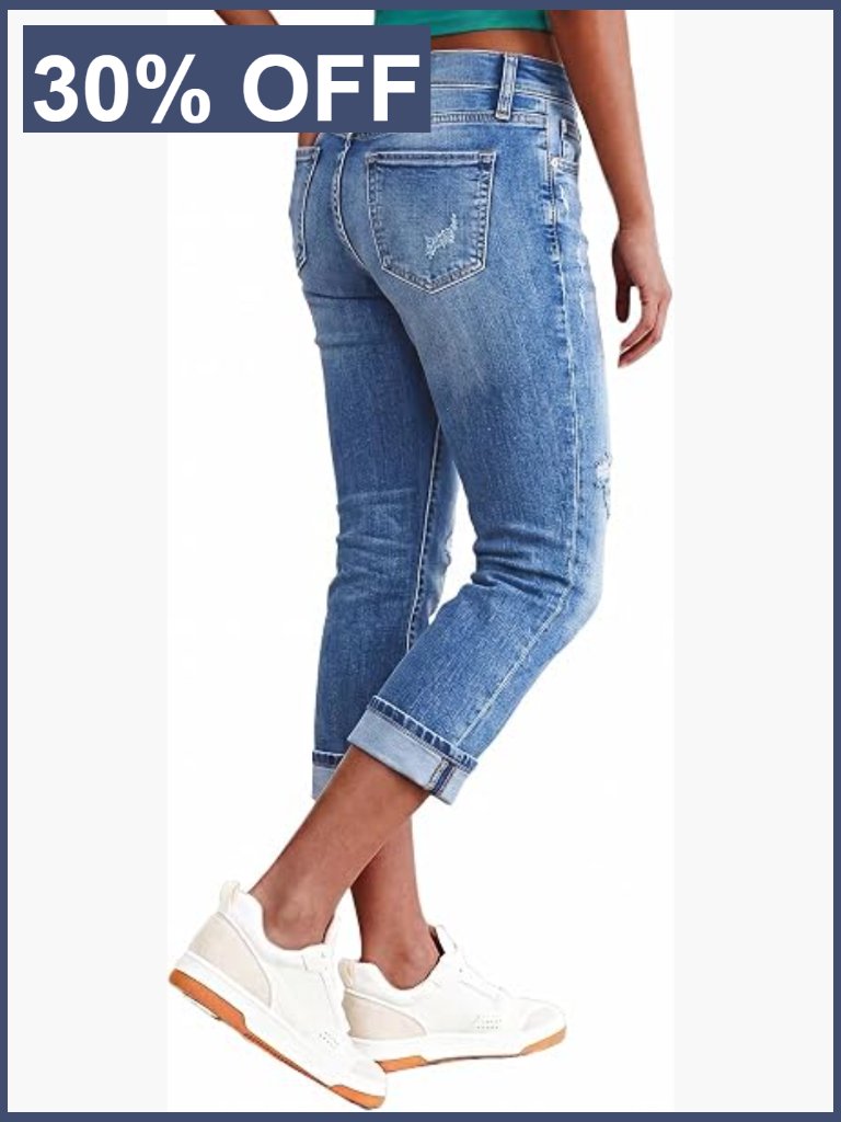 Mid Rise Skinny Capri Jeans - Stretch Denim Crop Pants